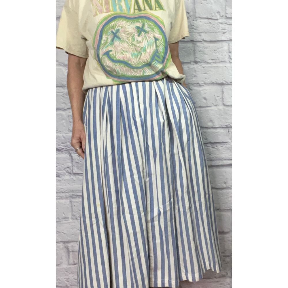 Vintage J.G. Hook Blue and Cream Striped Chambray Full Skirt